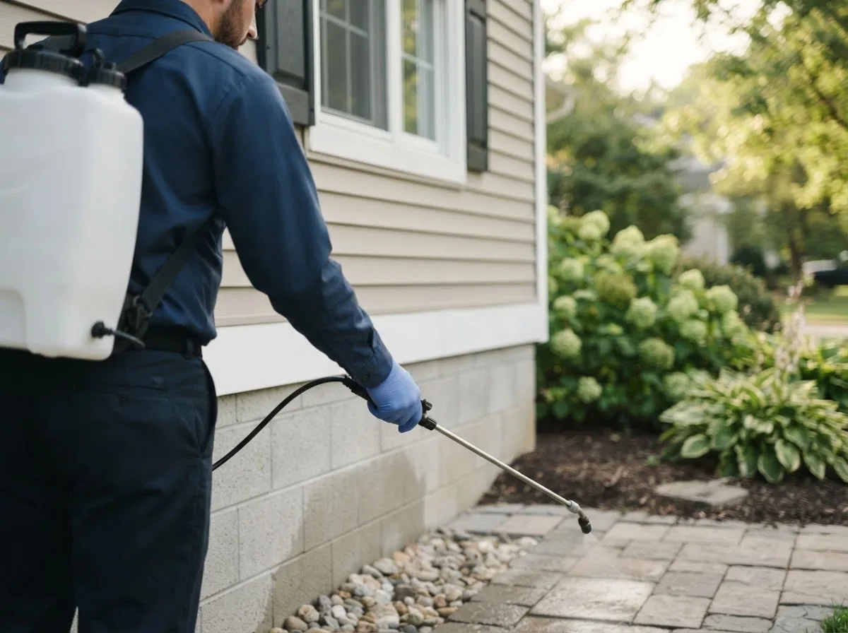 Pest control technician inspecting a home in Darien Center, NY